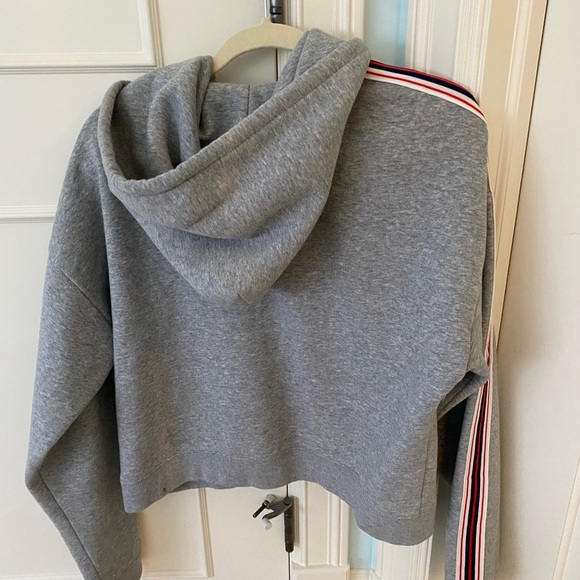 Tna Aritzia Cropped Hoodie Sweatshirt The Iconic Pullover Stripe Gray Size M - Picture 2 of 3